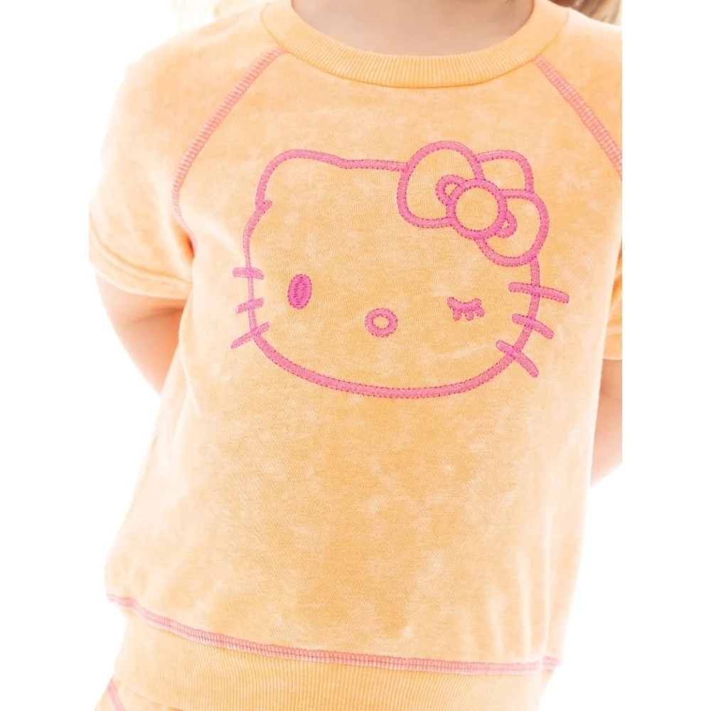 NWT Hello Kitty Peachy Orange and Pink Embroidered Shirt & Short Set Size 4T